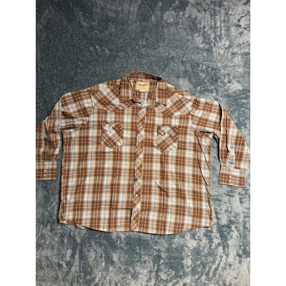 Wrangler Western Fashion Snap Shirt Mens 3XL Brown Blue Plaid WTMH5-1353